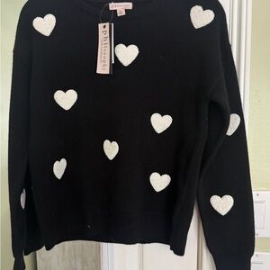 Philosophy Black Sweater with White Hearts cashmere